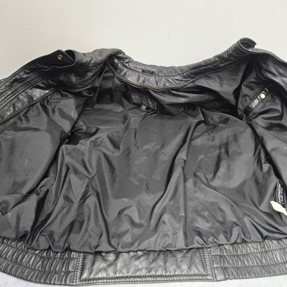 Vintage 80s 90s Wilsons Leather Bomber Jacket Men's L Black Flight Moto Biker - Picture 9 of 14
